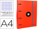 [AW36] CARPETA CON RECAMBIO ANTARTIK A4 CUADRO 5MM FORRADA 4 ANILLAS 40MM REDONDAS CON SOLAPA COLOR ROJO