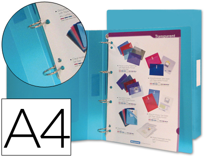 CARPETA LIDERPAPEL 4 ANILLAS 25 MM MIXTAS 43432 POLIPROPILENO DIN A4 AZUL TRANSLUCIDO