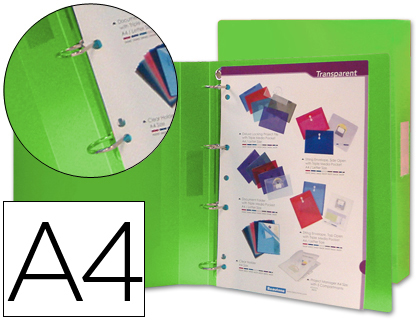 CARPETA LIDERPAPEL 4 ANILLAS 25 MM MIXTAS 43433 POLIPROPILENO DIN A4 VERDE TRANSLUCIDO