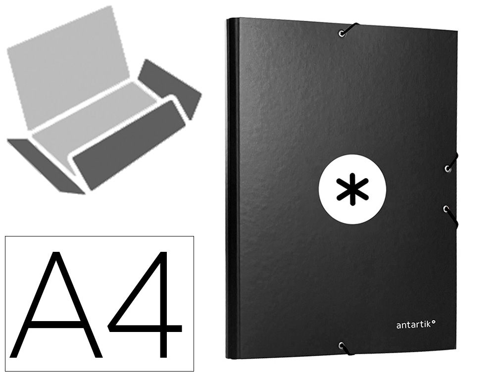 CARPETA ANTARTIK GOMAS A4 3 SOLAPAS CARTON FORRADO COLOR NEGRO