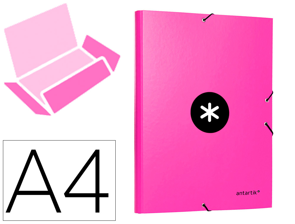 CARPETA ANTARTIK GOMAS A4 3 SOLAPAS CARTON FORRADO COLOR ROSA