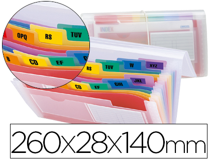 CARPETA LIDERPAPEL CLASIFICADOR FUELLE 43804 POLIPROPILENO PARA LETRAS Y CHEQUES SPECTRAFILE 13 DPTO