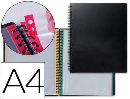 CARPETA LIDERPAPEL DIN A4 CON 20 FUNDAS INTERCAMBIABLES BORDES DE COLORES COLOR NEGRO