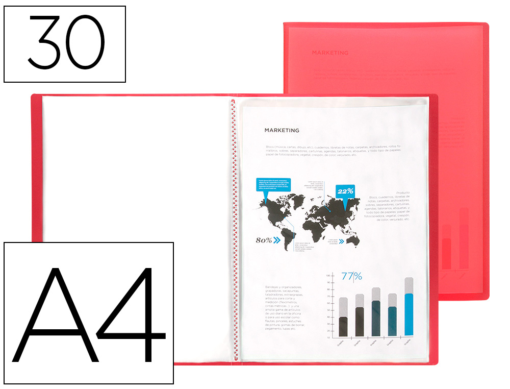 CARPETA LIDERPAPEL ESCAPARATE 47490 30 FUNDAS POLIPROPILENO DIN A4 ROJO TRANSLUCIDO