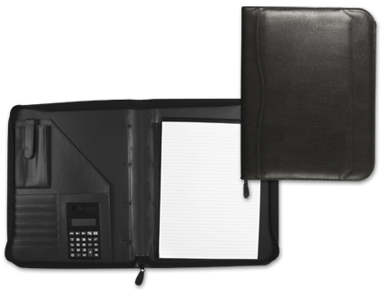 CARPETA PORTAFOLIOS Q-CONNECT CREMALLERA SIN ANILLAS CON CALCULADORA Y BOLSA PARA MOVIL COLOR NEGRO 260X355 MM