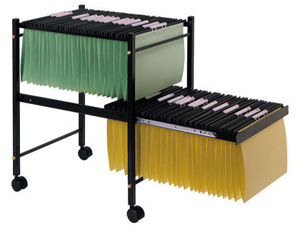 CARRITO Q-CONNECT PARA CARPETAS COLGANTES FOLIO CON RUEDAS Y BANDEJA INFERIOR EXTRAIBLE COLOR NEGRO