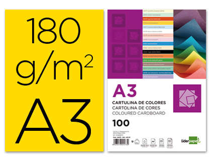 CARTULINA LIDERPAPEL A3 180G/M2 AMARILLO PAQUETE DE 100 HOJAS