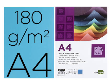 CARTULINA LIDERPAPEL A4 180G/M2 AZUL PAQUETE DE 100 HOJAS