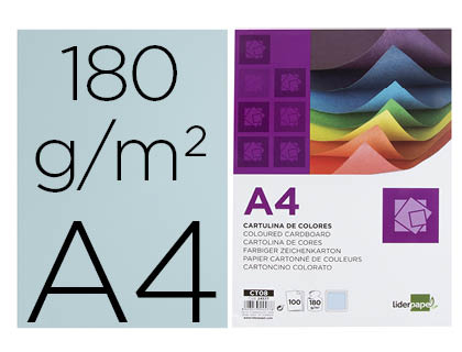 CARTULINA LIDERPAPEL A4 180G/M2 CELESTE PAQUETE DE 100 HOJAS