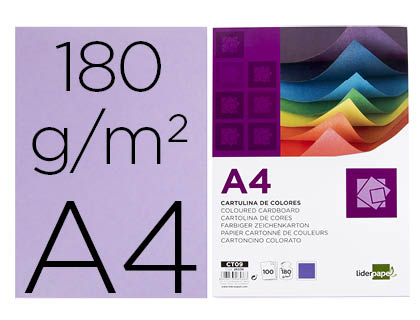 CARTULINA LIDERPAPEL A4 180G/M2 LILA PAQUETE DE 100 HOJAS