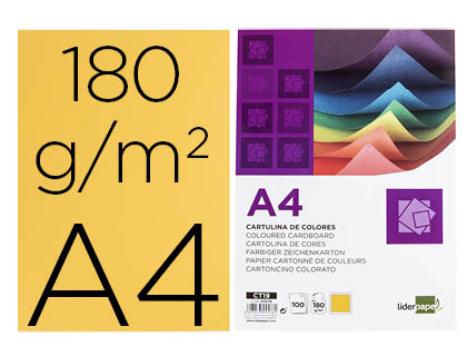 CARTULINA LIDERPAPEL A4 180G/M2 ORO PAQUETE DE 100 HOJAS