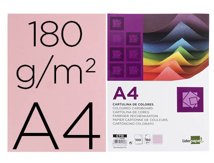 CARTULINA LIDERPAPEL A4 180G/M2 ROSA PAQUETE DE 100 HOJAS