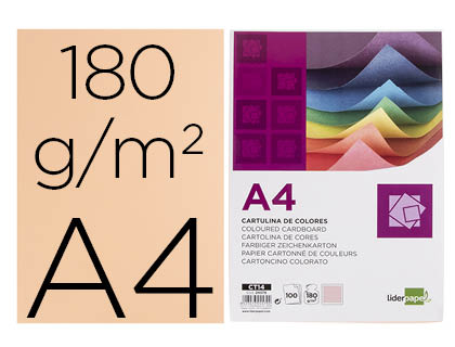 CARTULINA LIDERPAPEL A4 180G/M2 SALMON PAQUETE DE 100 HOJAS