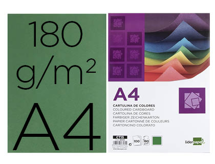 CARTULINA LIDERPAPEL A4 180G/M2 VERDE ABETO PAQUETE DE 100 HOJAS