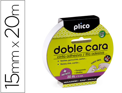 CINTA ADHESIVA PLICO DOBLE CARA 20 MT X 15 MM