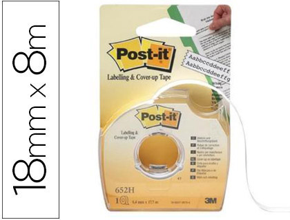 CINTA ADHESIVA POST-IT 8X18 MM 2 LINEAS EN PORTARROLLO ESPECIAL PARA OCULTAR Y ETIQUETAR