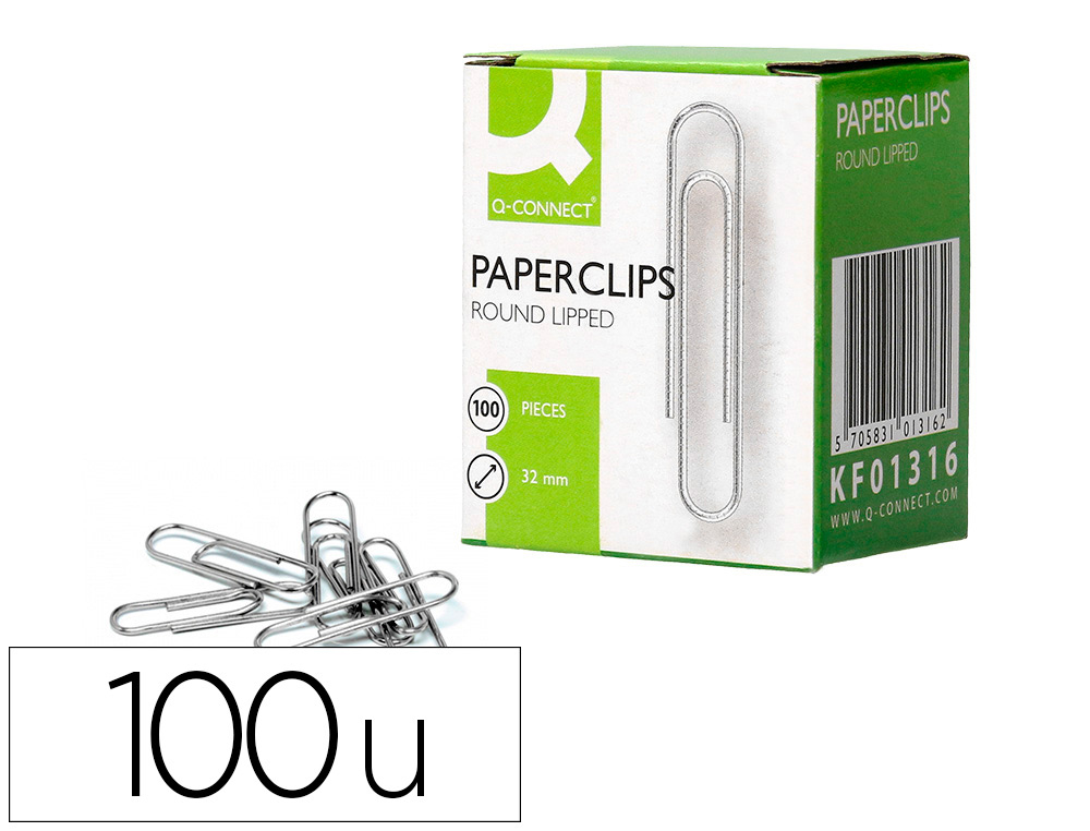 CLIPS NIQUELADOS Q-CONNECT Nº 32 MM CAJA DE 100 UNIDADES