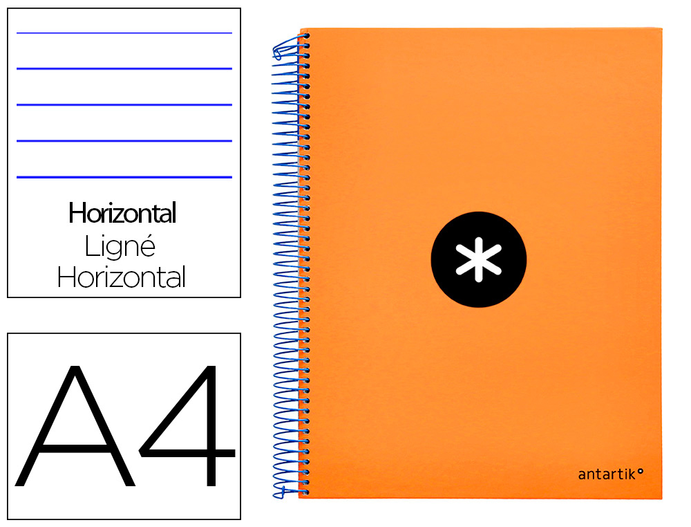 CUADERNO ESPIRAL LIDERPAPEL A4 MICRO ANTARTIK TAPA FORRADA 120H 100 GR HORIZONTAL 5 BANDAS 4 TALADROS COLOR NARANJA FLFL