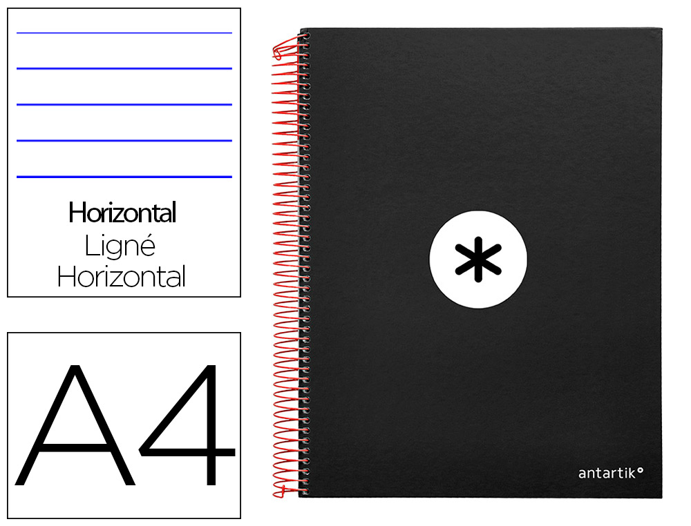 CUADERNO ESPIRAL A4 MICRO ANTARTIK TAPA FORRADA 120H 90 GR HORIZONTAL 5 BANDAS 4 TALADROS COLOR NEGRO