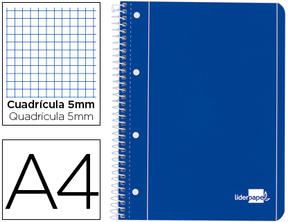CUADERNO ESPIRAL LIDERPAPEL A4 MICRO SERIE AZUL TAPA BLANDA 80H 75 GR CUADRO 5MM CON MARGEN 4 TALADROS AZUL