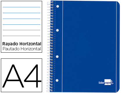 CUADERNO ESPIRAL LIDERPAPEL A4 MICRO SERIE AZUL TAPA BLANDA 80H 75 GR HORIZONTAL CON MARGEN 4 TALADROS AZUL