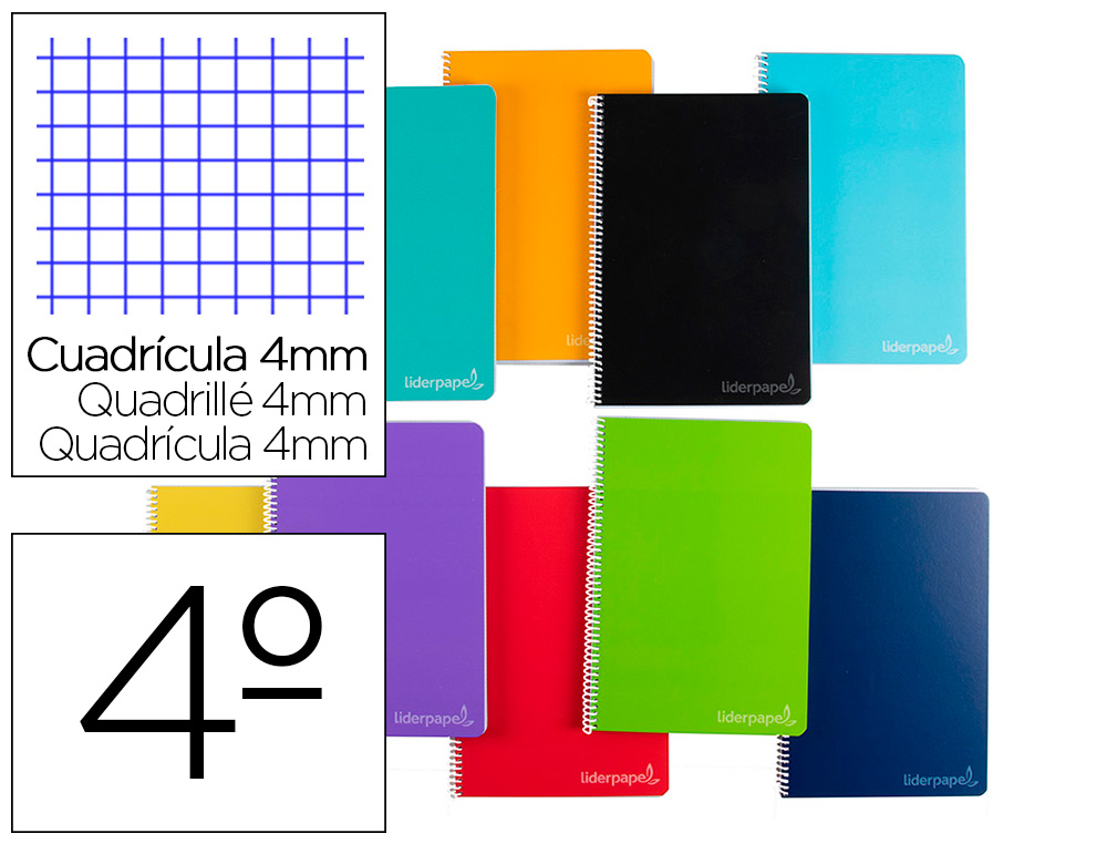 CUADERNO ESPIRAL LIDERPAPEL CUARTO WITTY TAPA DURA 80H 75GR CUADRO 4MM CON MARGEN COLORES SURTIDOS