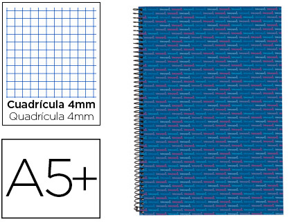CUADERNO ESPIRAL LIDERPAPEL CUARTO MULTILIDER TAPA FORRADA 80H 80 GR CUADRO 4MM CON MARGEN AZUL