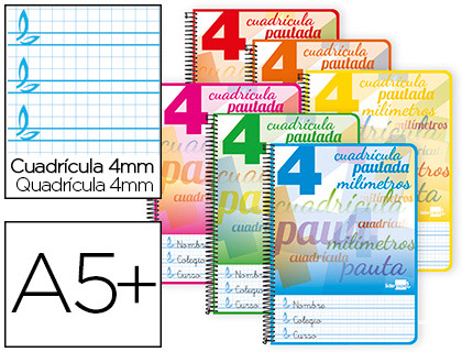 CUADERNO ESPIRAL LIDERPAPEL CUARTO PAUTAGUIA TAPA DURA 80H 80 GR CUADRO PAUTADO 4MM CON MARGEN