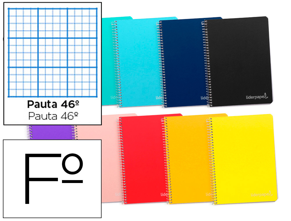 CUADERNO ESPIRAL LIDERPAPEL FOLIO WITTY TAPA DURA 80H 75GR RAYADO N 46 COLORES SURTIDOS