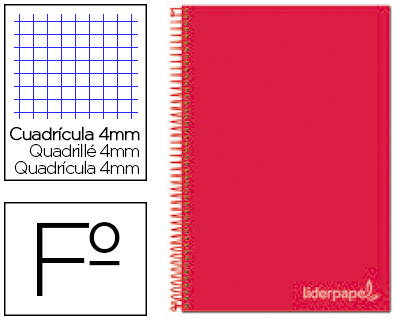 CUADERNO ESPIRAL LIDERPAPEL FOLIO WITTY TAPA DURA 80H 75GR CUADRO 4MM CON MARGEN COLOR ROJO
