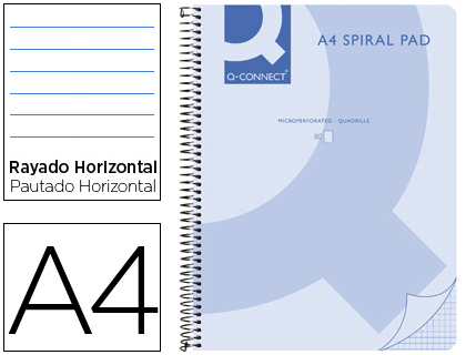 CUADERNO ESPIRAL Q CONNECT A4 MICRO TAPA PLASTICO 80H 70G HORIZONTAL SIN BANDAS 4 TALADROS AZUL