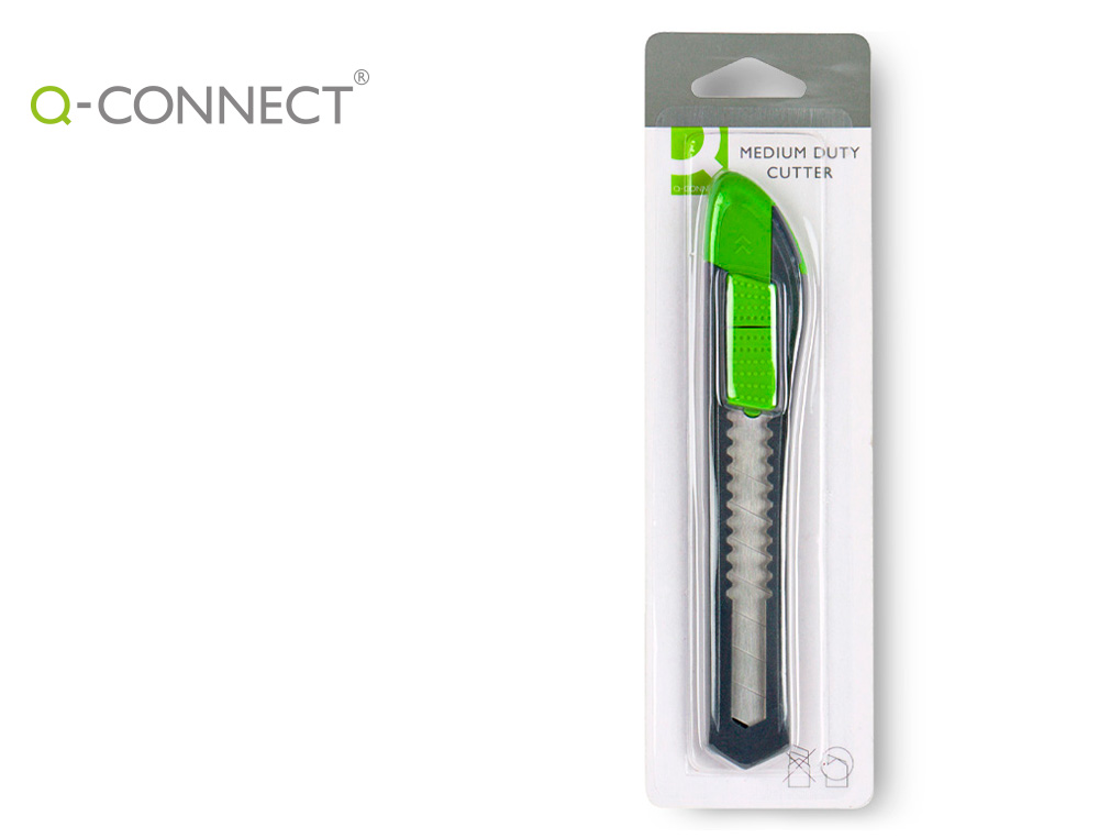 CUTER Q-CONNECT PLASTICO ANCHO CON ASA PARA COLGAR CUCHILLA 18 MM XD-43 BLISTER 1 UNIDAD