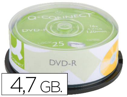 DVD-R Q-CONNECT CON SUPERFICIE 100% IMPRIMIBLE PARA INKJET CAPACIDAD 4,7GB DURACION 120MIVELOCIDAD 16X BOTE DE 25 UNID
