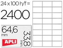 [1263] ETIQUETA ADHESIVA APLI 1263 TAMAÑO 64,6X33,8 MM FOTOCOPIADORA LASER INK-JET CAJA CON 100 HOJAS DIN A4