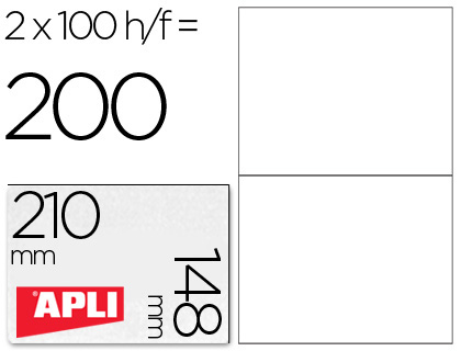 ETIQUETA ADHESIVA APLI 1264 TAMAÑO 210X148 MM -FOTOCOPIADORA LASER INK-JET -CAJA CON 100 HOJAS DIN A4
