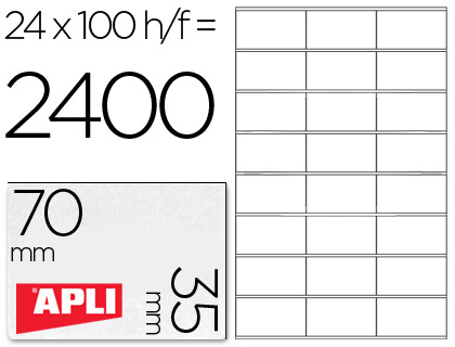 ETIQUETA ADHESIVA APLI 1272 TAMAÑO 70X35 MM FOTOCOPIAODRA LASER INK-JET CAJA CON 100 HOJAS DIN A4