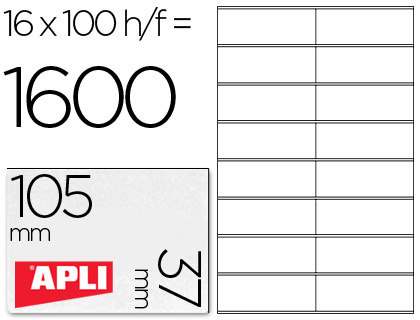 ETIQUETA ADHESIVA APLI 1274 TAMAÑO 105X37 MM FOTOCOPIADORA LASER INK-JET CAJA CON 100 HOJAS DIN A4