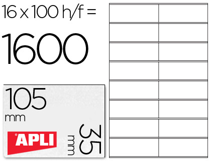 ETIQUETA ADHESIVA APLI 1287 TAMAÑO 105X35 MM FOTOCOPIADORA LASER INK-JET CAJA CON 100 HOJAS DIN A4