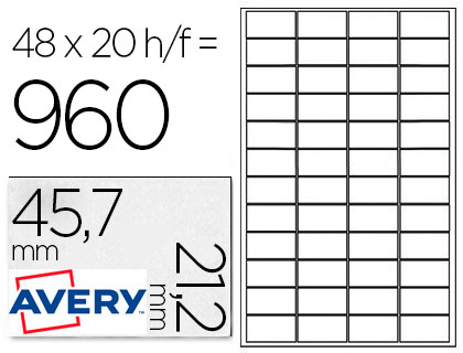 ETIQUETA ADHESIVA RESISTENTE AVERY POLIESTER PLATA 1,2 MM 45,7X21,2 MM LASER PACK DE 960UNIDADES