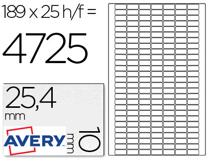 ETIQUETA ADHESIVA AVERY REMOVIBLE TAMAÑO 25,4X10 MM CAJA DE 4725 UNIDADES
