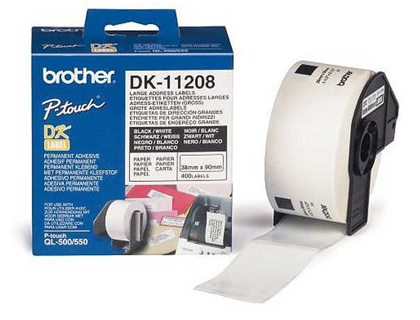 ETIQUETA ADHESIVA BROTHER DK11208 -TAMAÑO 38X90 MM PARA IMPRESORAS DE ETIQUETAS QL -400 ETIQUETAS-