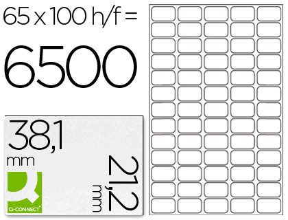 ETIQUETA ADHESIVA Q-CONNECT KF00573 -TAMAÑO 38,1X21,2 MM -FOTOCOPIADORA -LASER -INK-JET-CAJA CON 100 HOJAS DIN A4