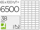 [KF01581] ETIQUETA ADHESIVA Q-CONNECT KF01581 TAMAÑO 38,1X21,2MM FOTOCOPIADORA LASER INK-JET CAJA CON 100 HOJAS DIN A4