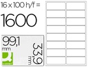 [KF01584] ETIQUETA ADHESIVA Q-CONNECT KF01584 TAMAÑO 99,1X33,9 MM FOTOCOPIADORA LASER INK-JET CAJA CON 100 HOJAS DIN A4