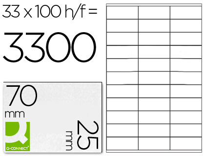 ETIQUETA ADHESIVA Q-CONNECT KF10640 TAMAÑO 70X25 MM FOTOCOPIADORA LASER INK.JET CAJA CON 100 HOJAS DIN A4