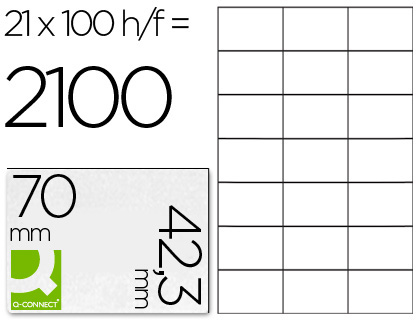ETIQUETA ADHESIVA Q-CONNECT KF10649 -TAMAÑO 70X42,3 MM FOTOCOPIADORA LASER INK-JET CAJA CON 100 HOJAS DIN A4