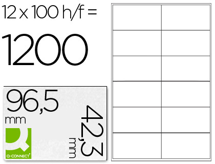 ETIQUETA ADHESIVA Q-CONNECT KF10652 TAMAÑO 96,5X42,3 MM FOTOCOPIADORA LASER INK-JET CAJA CON 100 HOJAS DIN A4