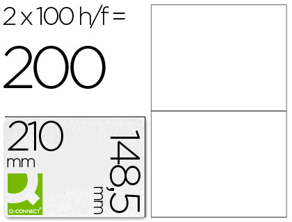 ETIQUETA ADHESIVA Q-CONNECT KF10662 TAMAÑO 210X148,5 MM FOTOCOPIADORA LASER INK-JET CAJA CON 100 HOJAS DIN A4