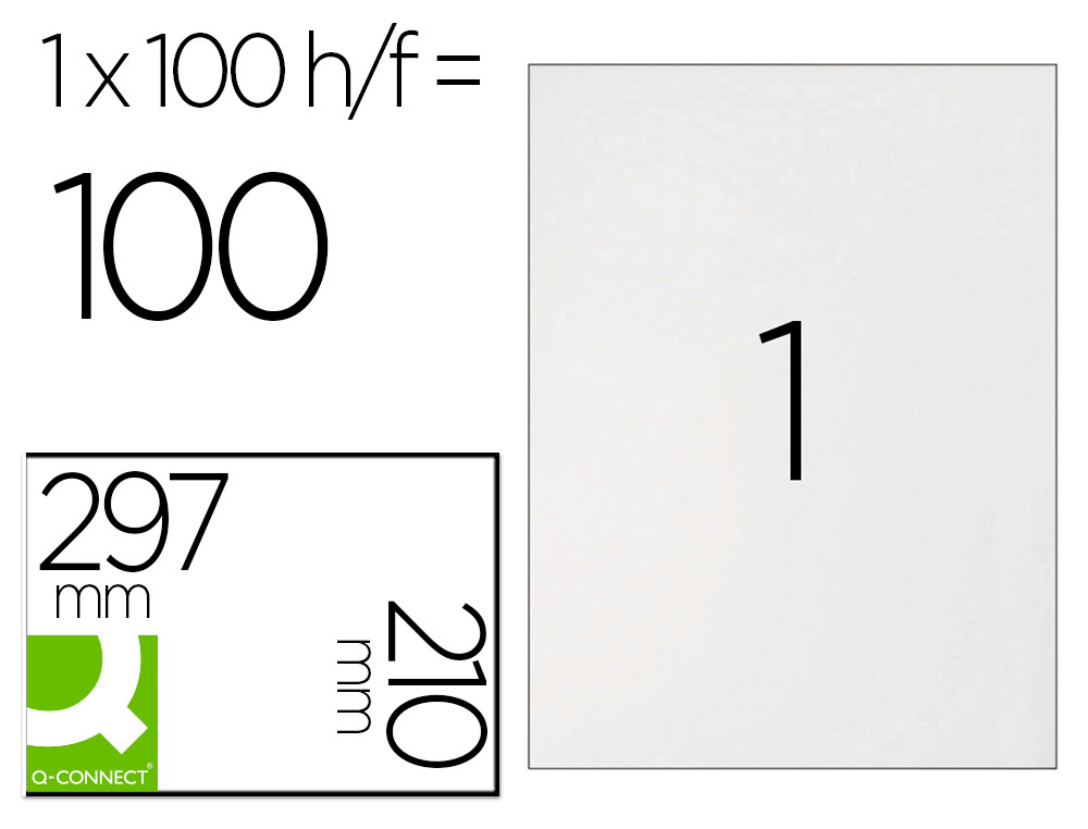 ETIQUETA ADHESIVA Q-CONNECT KF10664 TAMAÑO 210X297 MM FOTOCOPIADORA LASER INK-JET CAJA CON 100 HOJAS DIN A4