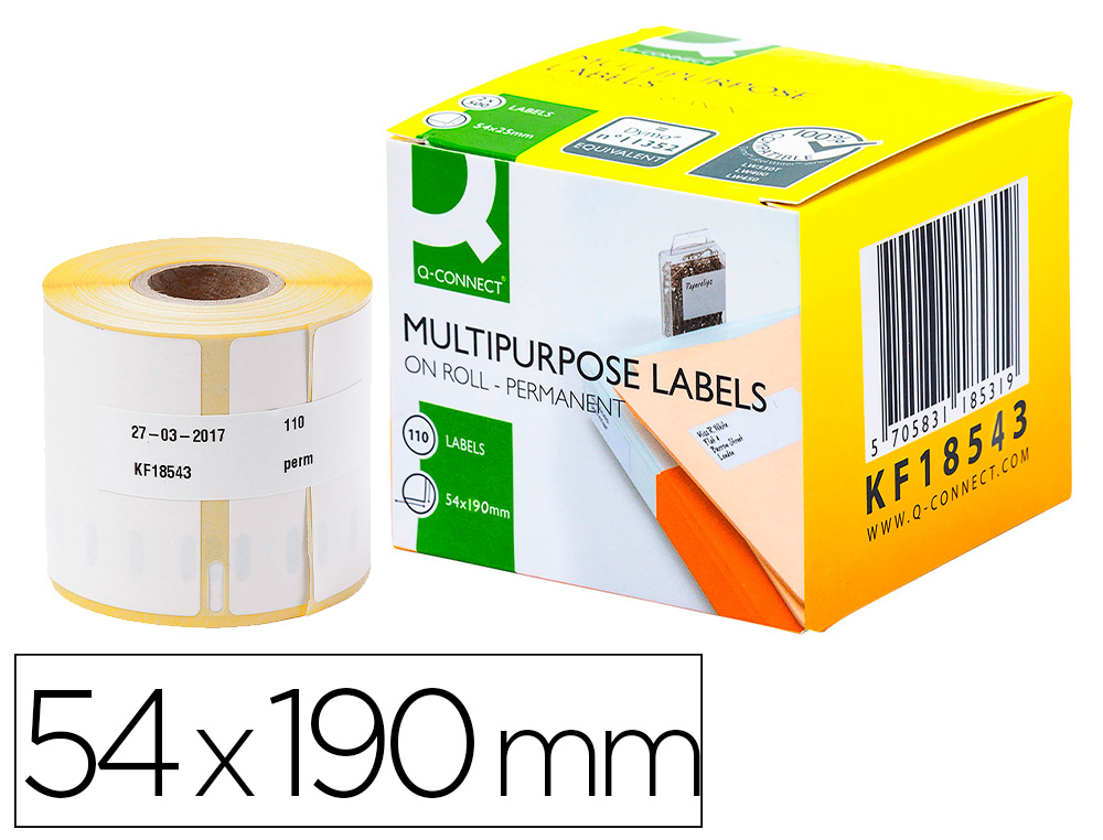 ETIQUETA ADHESIVA Q-CONNECT KF18543 COMPATIBLE DYMO 99019 TAMAÑO 54X190 MM CAJA CON 110 ETIQUETAS